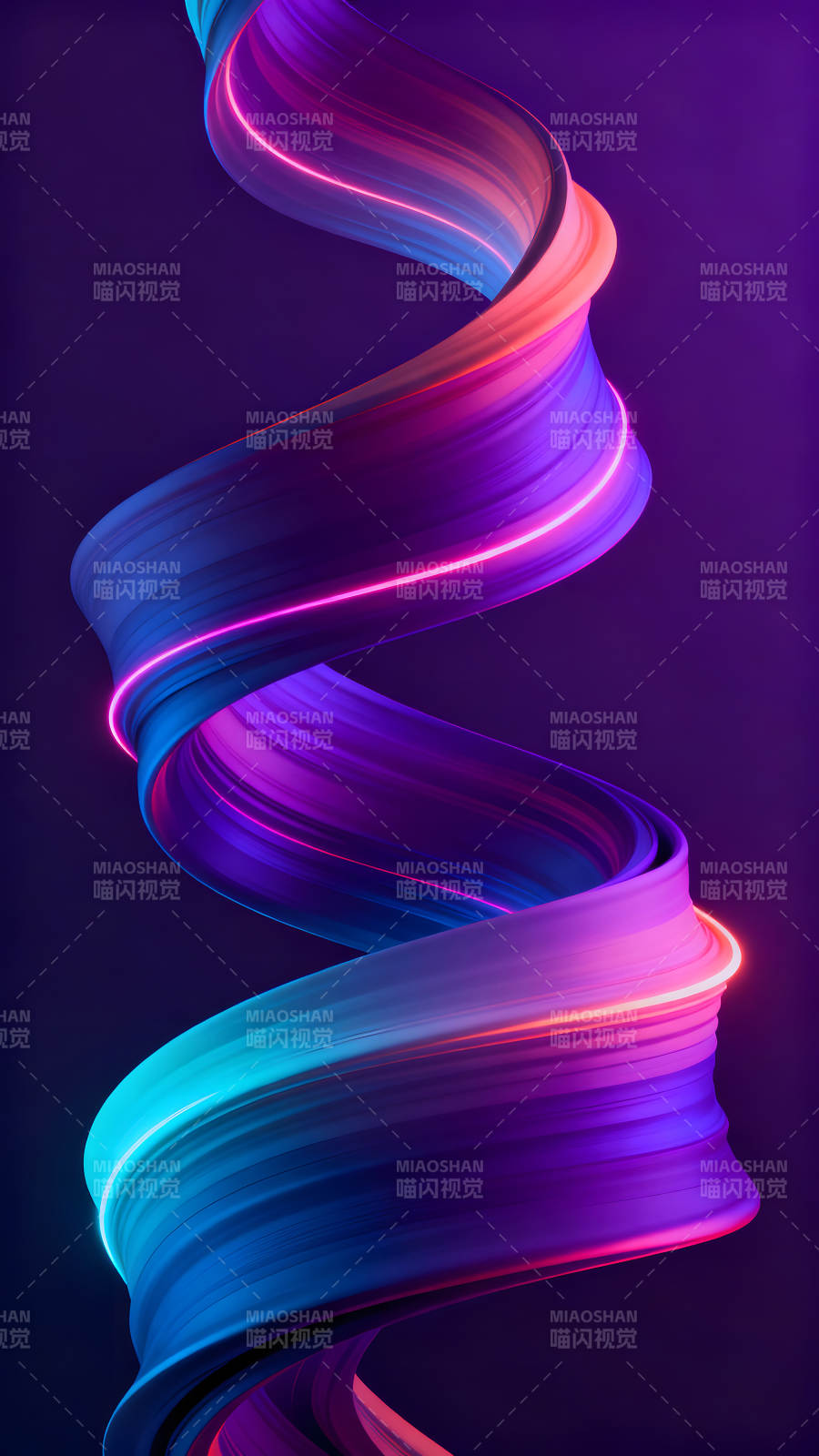 霓虹灯光带在深紫色背景上旋转图片