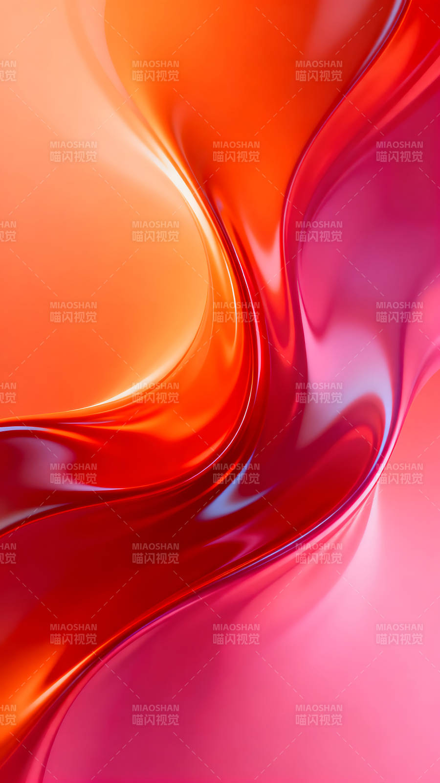 红色与橙色的抽象液体流动图片