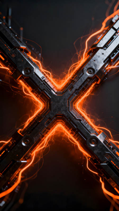 科技感X型结构橙色能量涌动图片