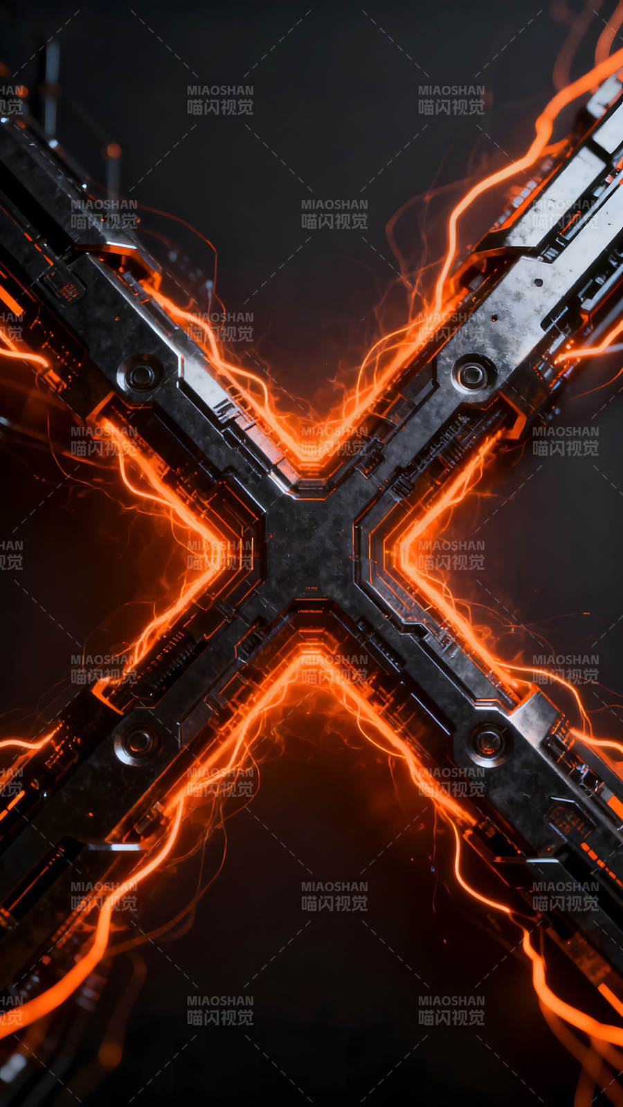 科技感X型结构橙色能量涌动图片