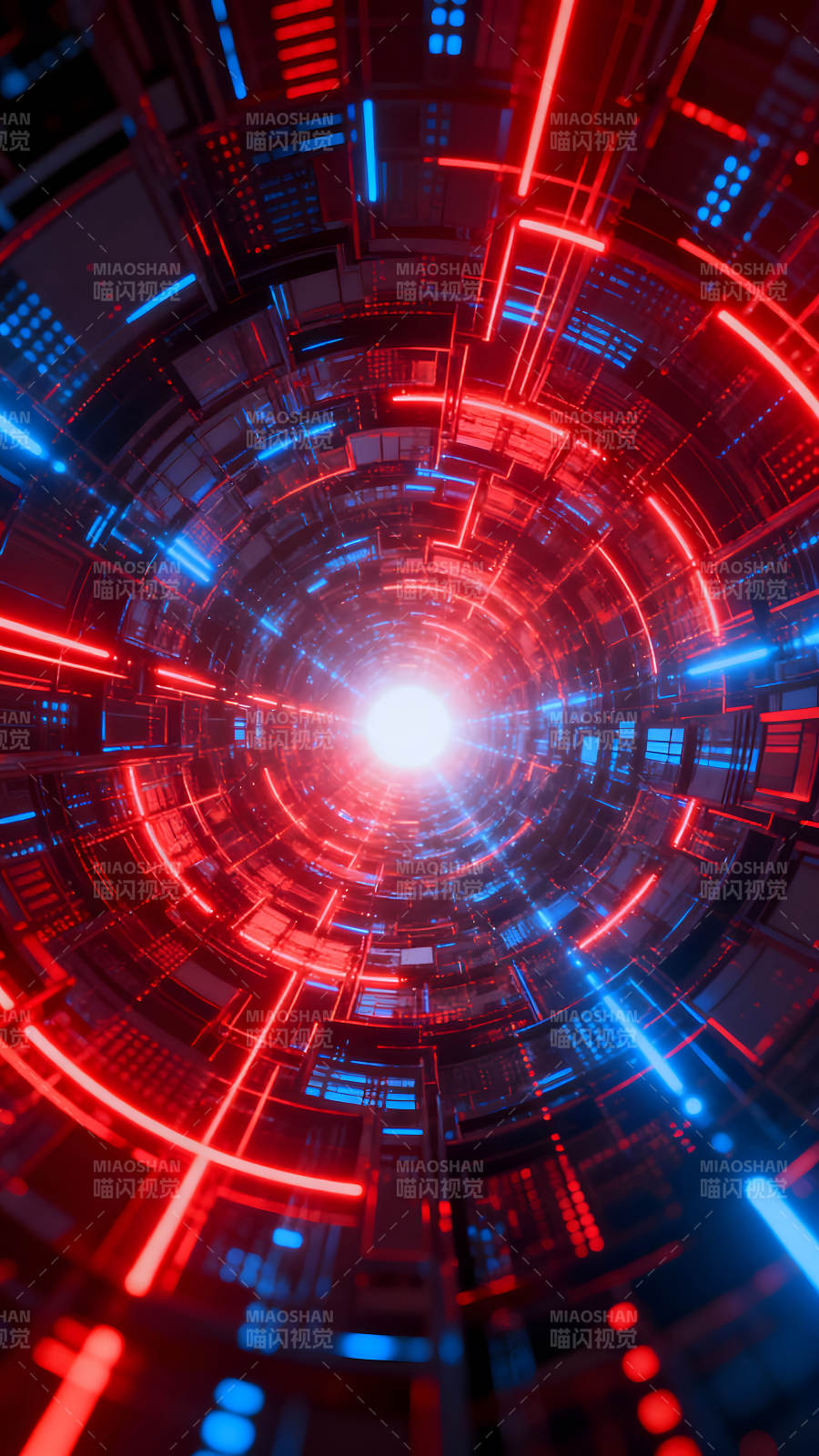 科幻隧道红色蓝色光线闪耀图片