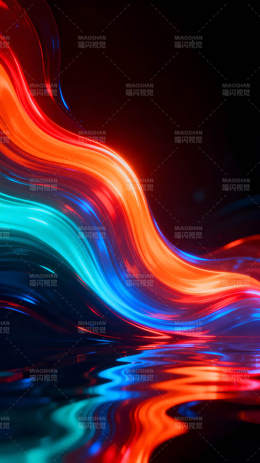 霓虹灯光波浪在水面上的反射图片