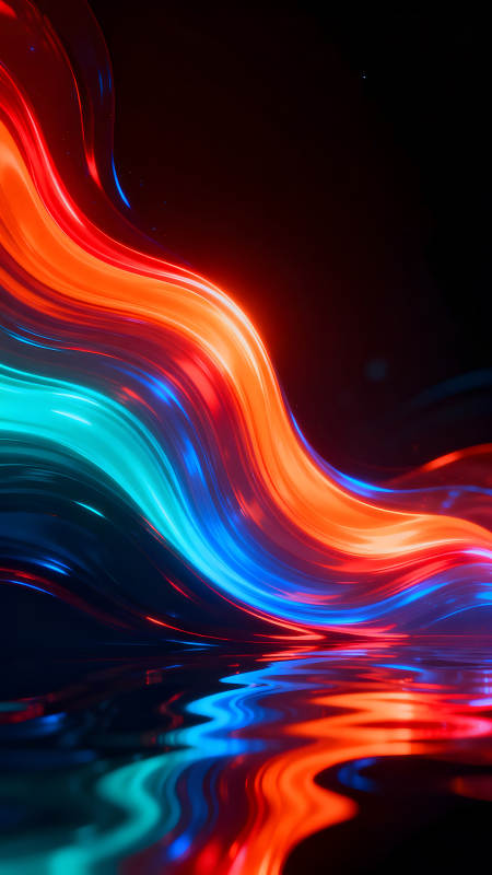 霓虹灯光波浪在水面上的反射图片