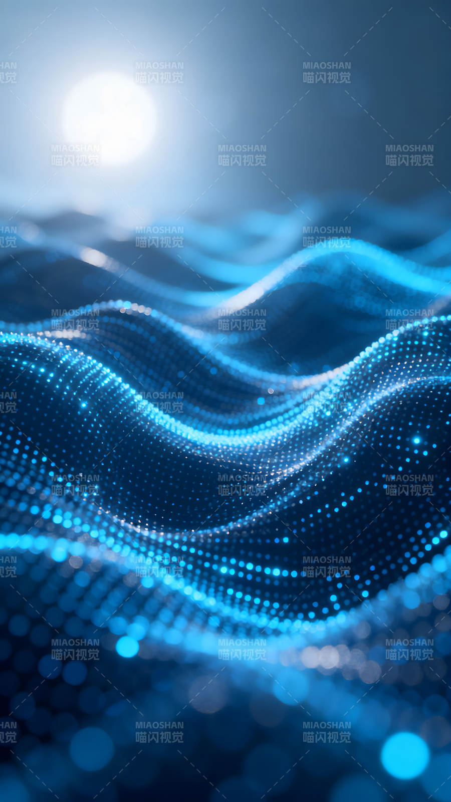 蓝色光点形成波动梦幻科技感图片