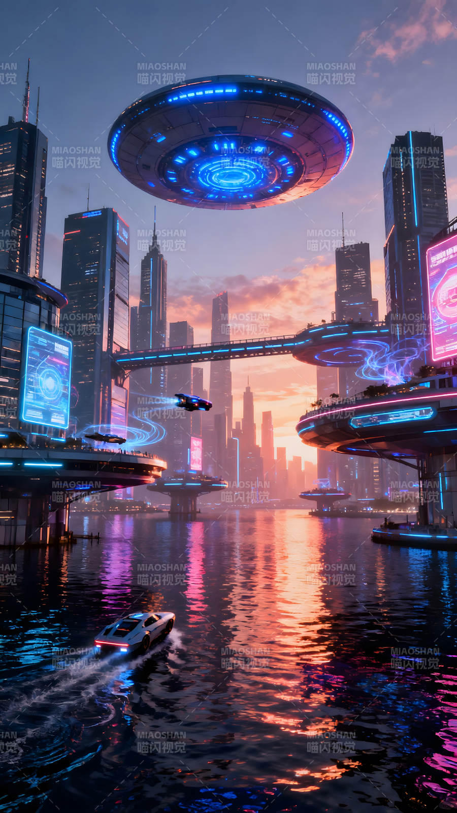 未来城市夜景未来主义风格景象图片