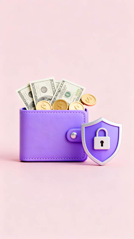 钱包装满美元硬币与安全锁图片