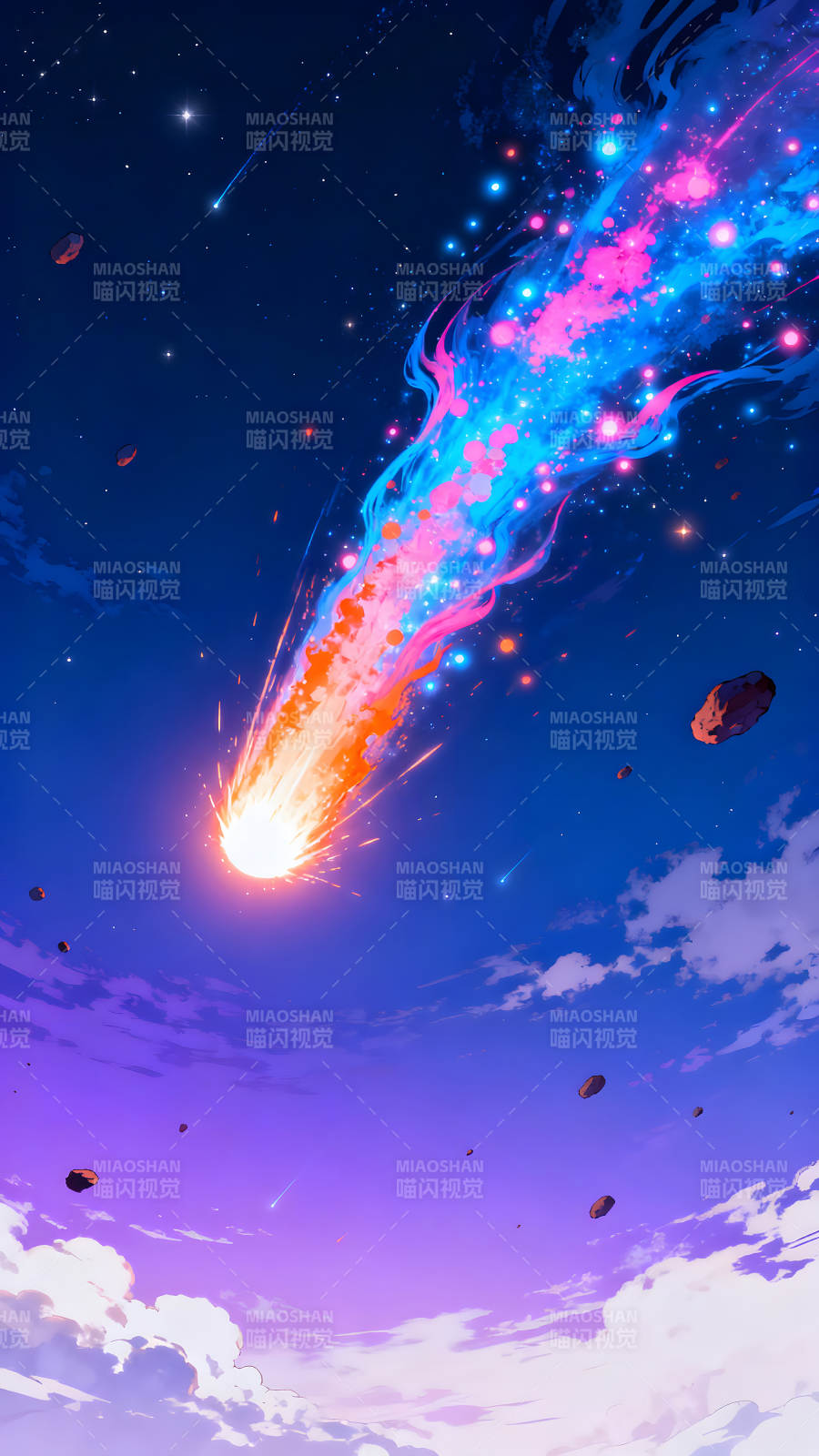 绚丽彗星划破天际星空梦幻景象图片