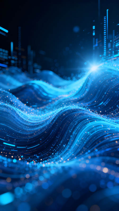 蓝色科技波浪闪耀数据流动图片