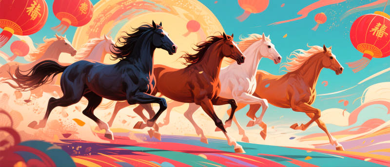 骏马奔腾迎新春图片