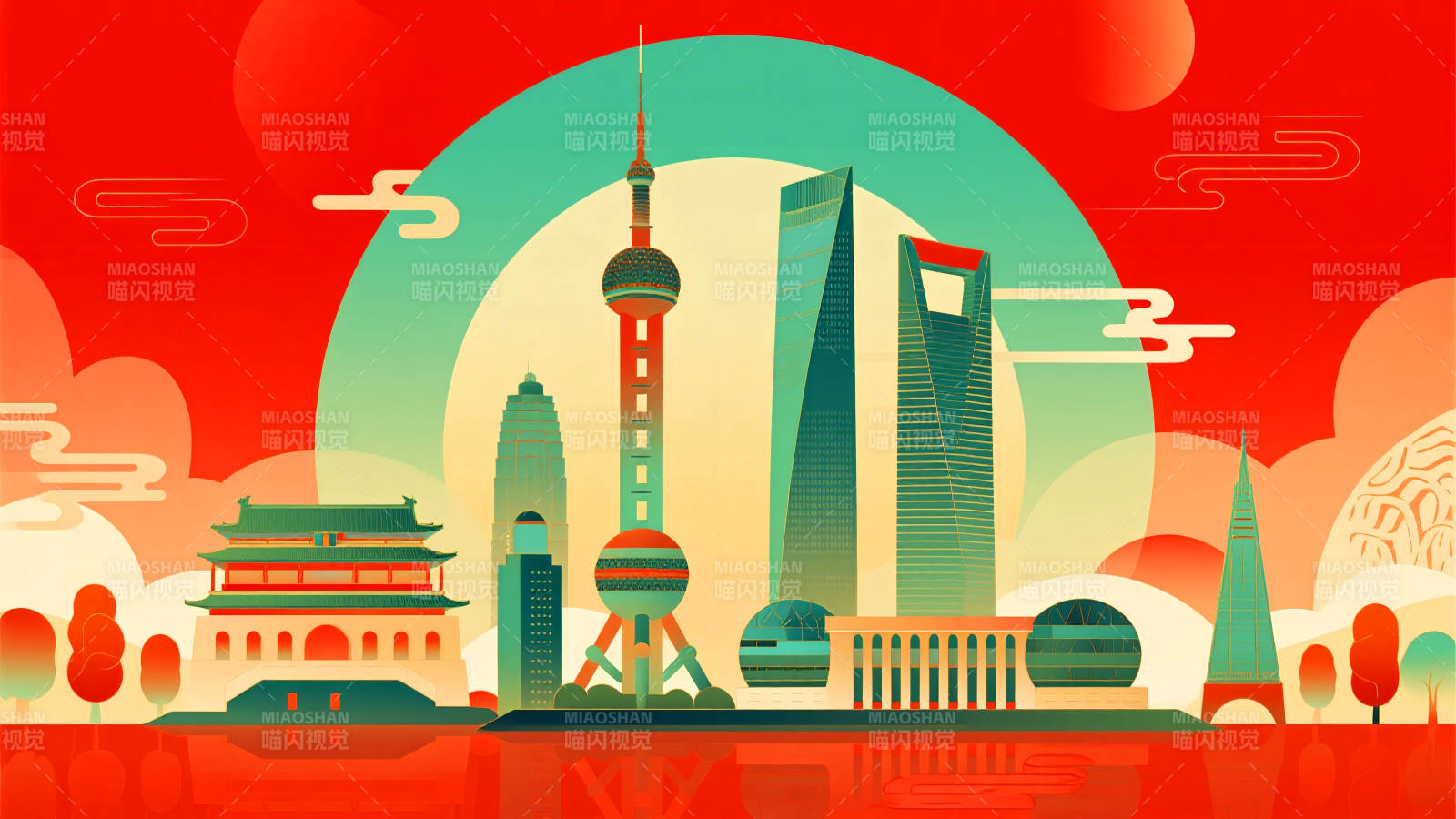 东方明珠映红城图片