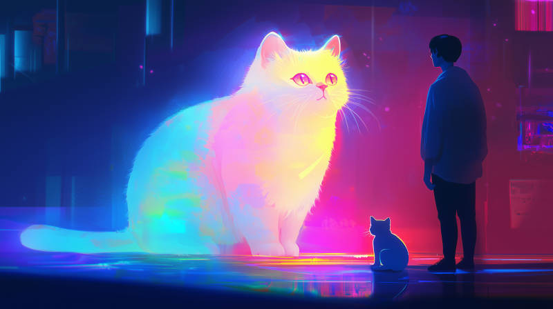 奇幻霓虹猫与少年图片