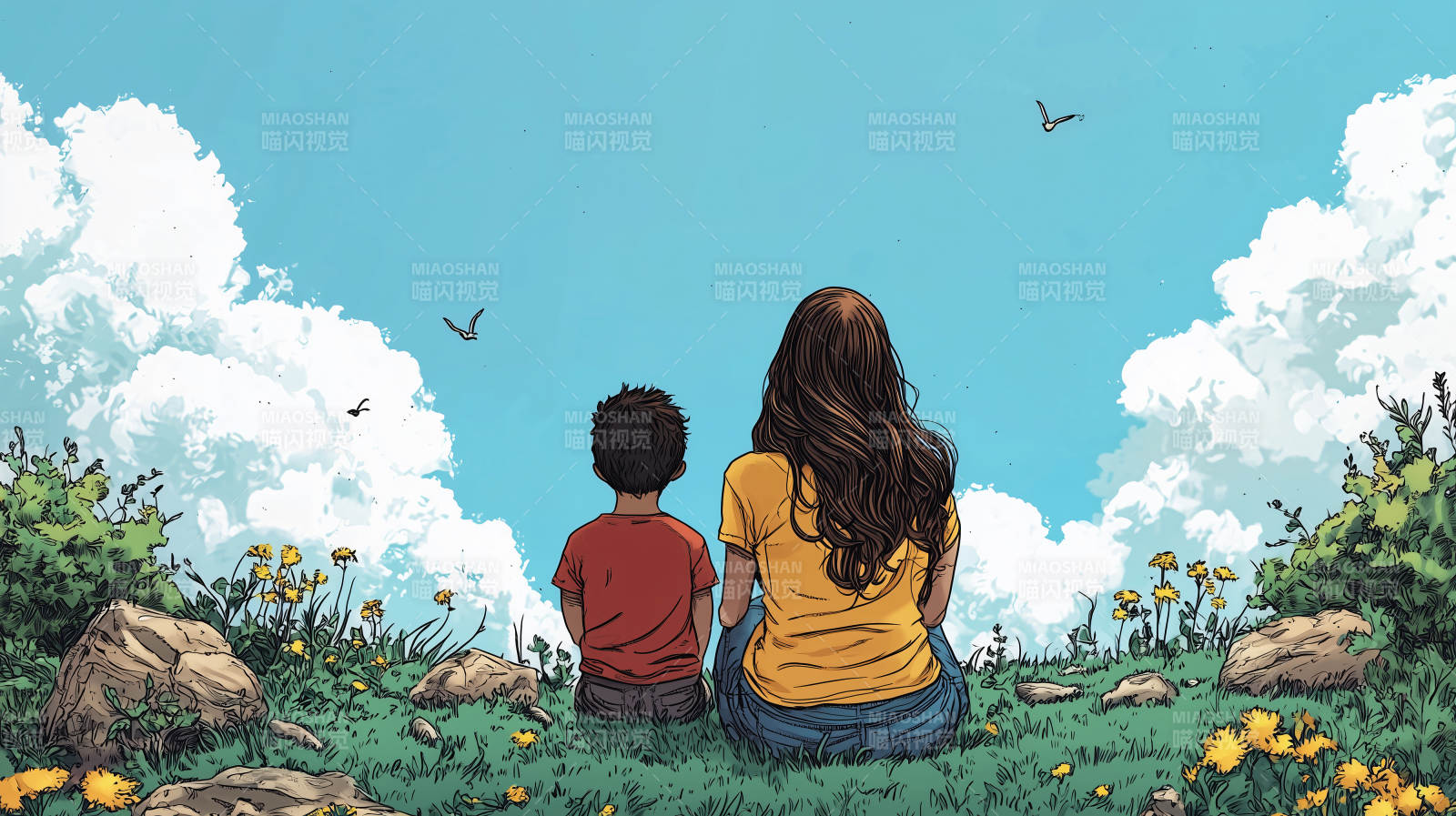 春日田园母子情图片