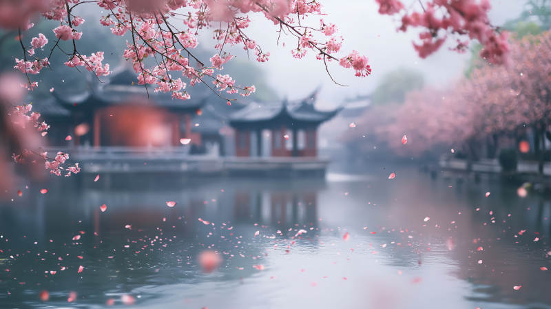 粉红樱花雨图片