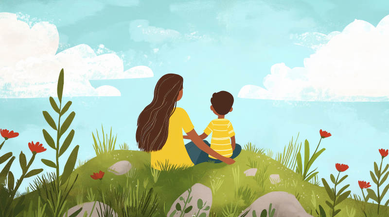 春日田园母子情图片