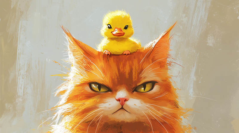 傲娇猫咪与小鸭图片