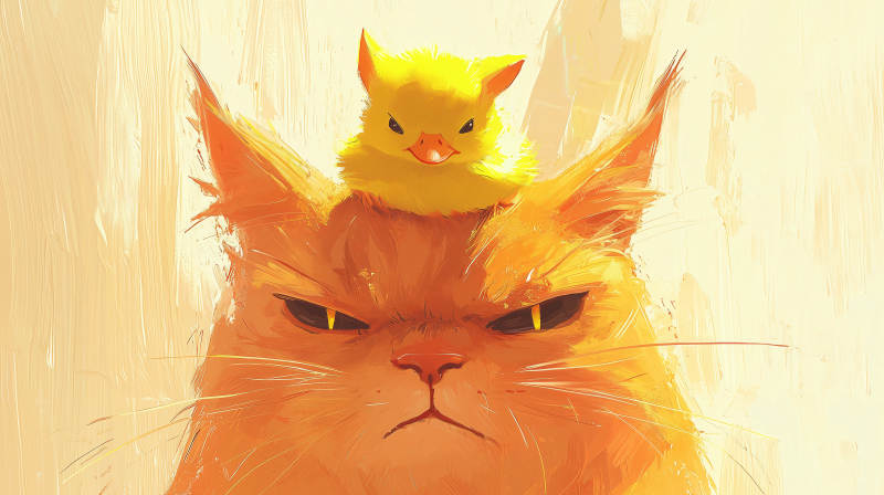 傲娇猫咪与小鸭图片