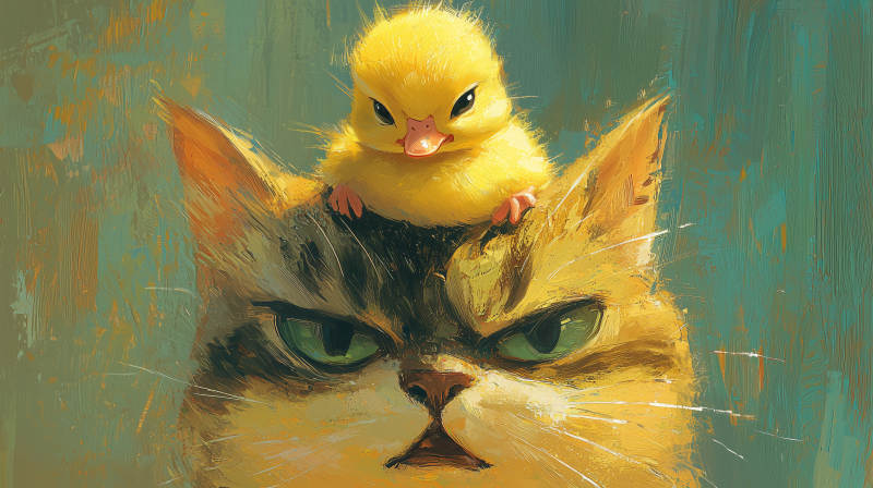 傲娇猫咪与小鸭图片