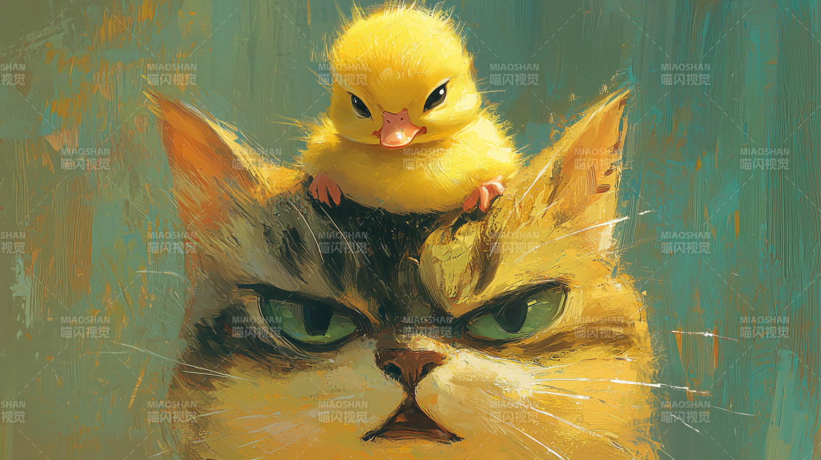 傲娇猫咪与小鸭图片