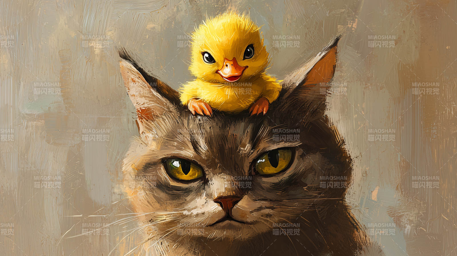 傲娇猫咪与小鸭图片