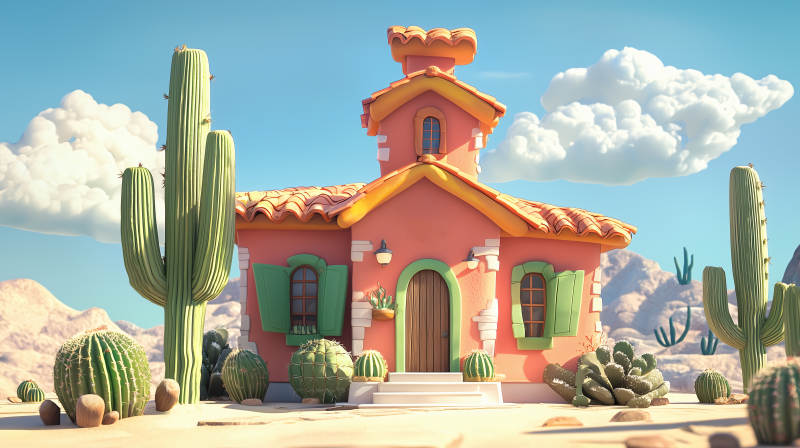 沙漠绿洲的奇幻小屋图片