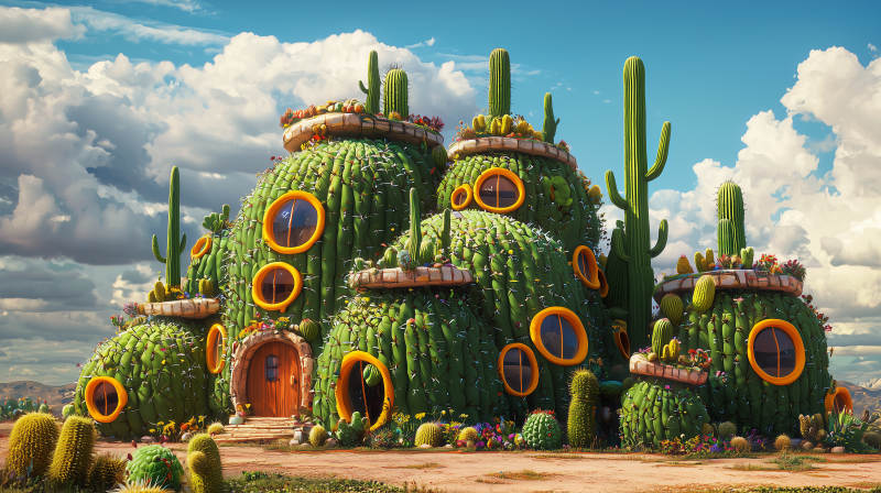 卡通仙人掌小屋图片