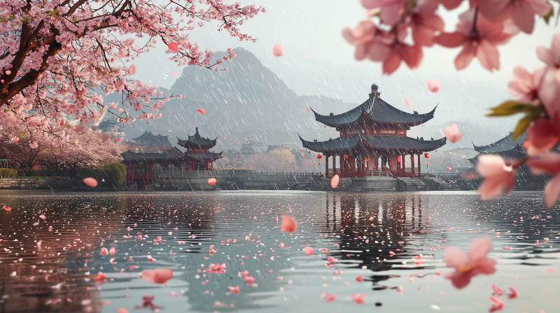 粉红樱花雨图片