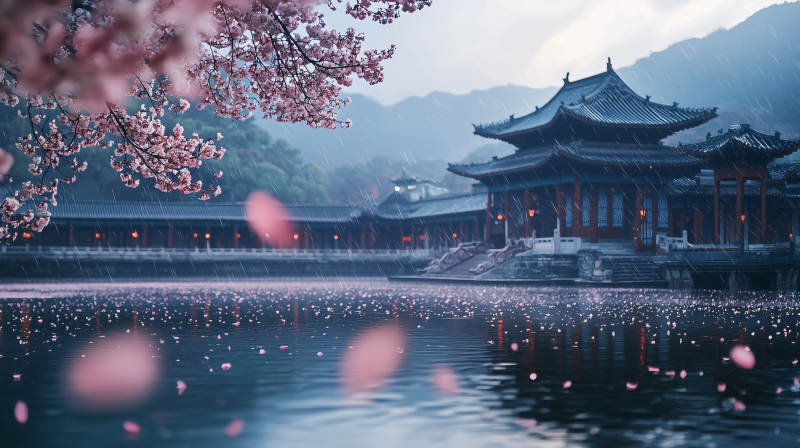 粉红樱花雨图片