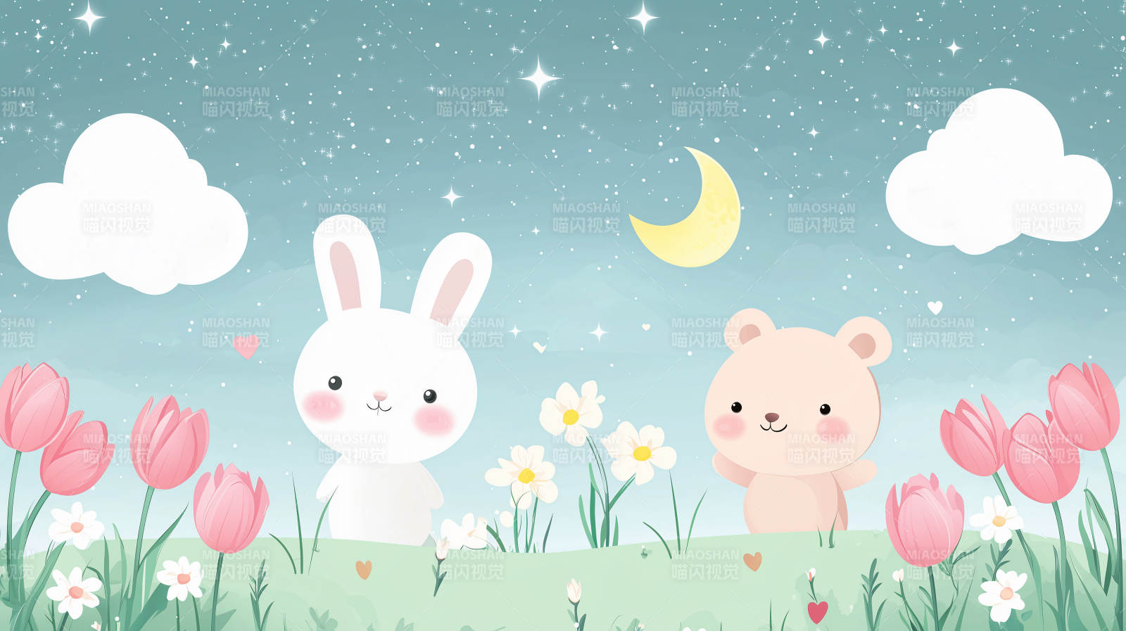 兔熊星空夜图片