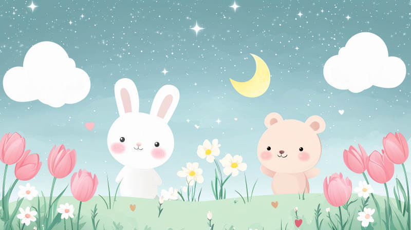 兔熊星空夜图片