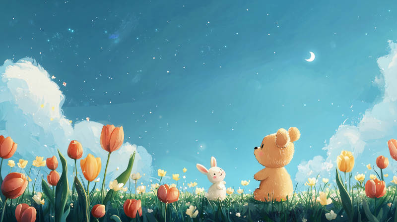 兔熊星空夜图片