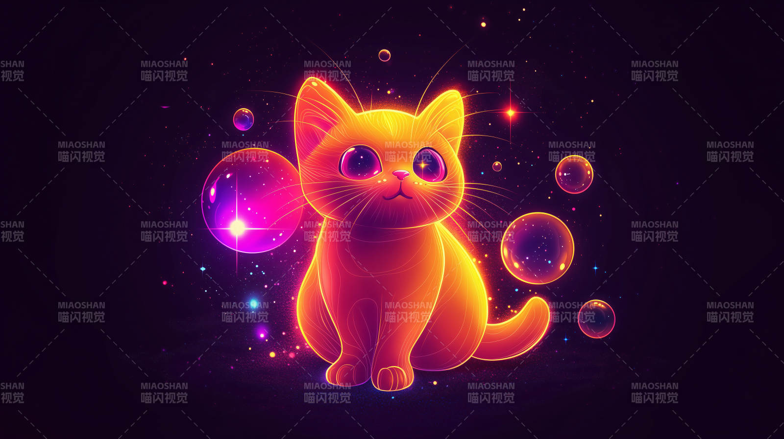 霓虹闪耀小猫图片