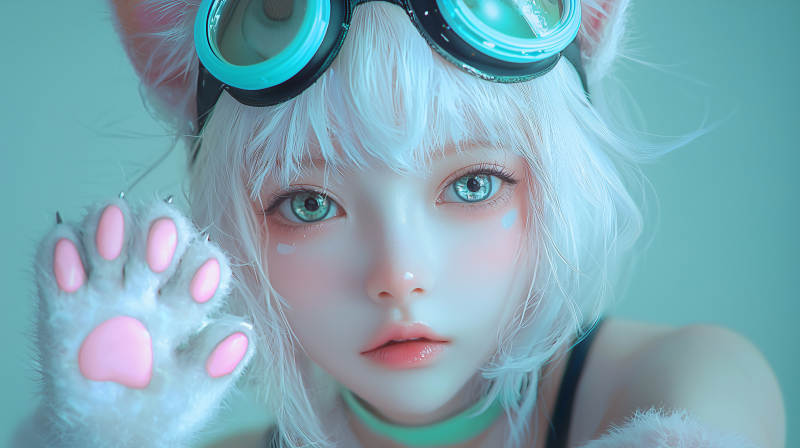 猫耳少女的未来科技风图片