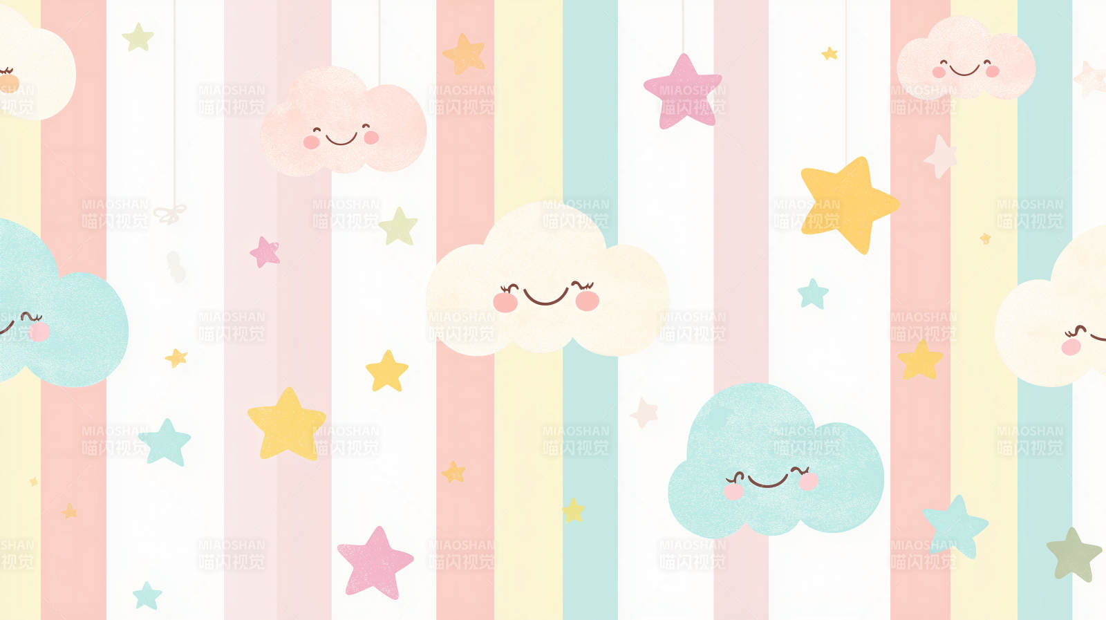 卡通云朵星星条纹背景图片
