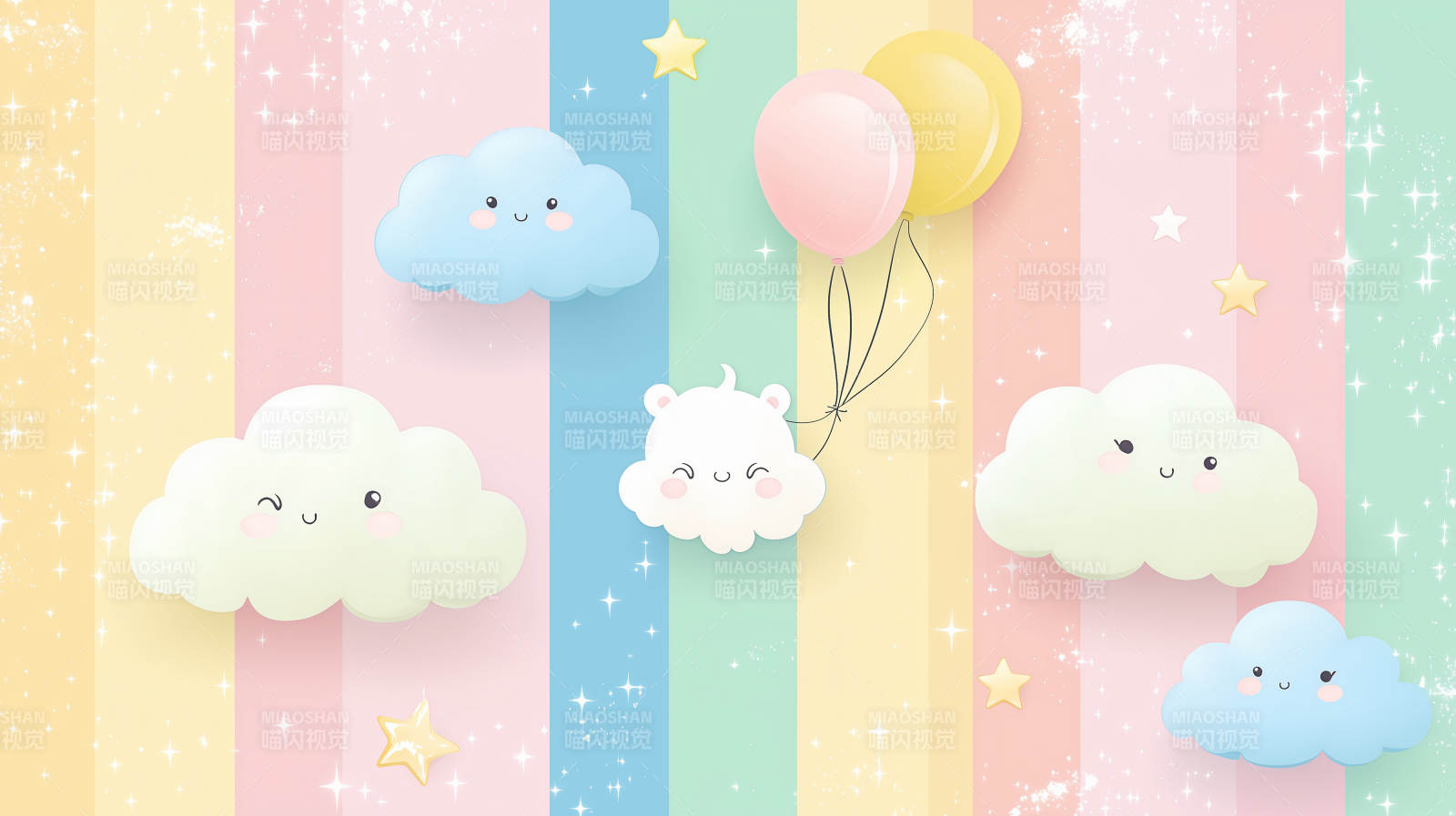 卡通云朵星星条纹背景图片
