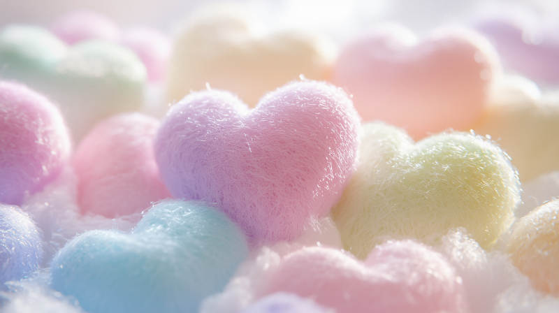 粉色毛绒爱心堆堆图片