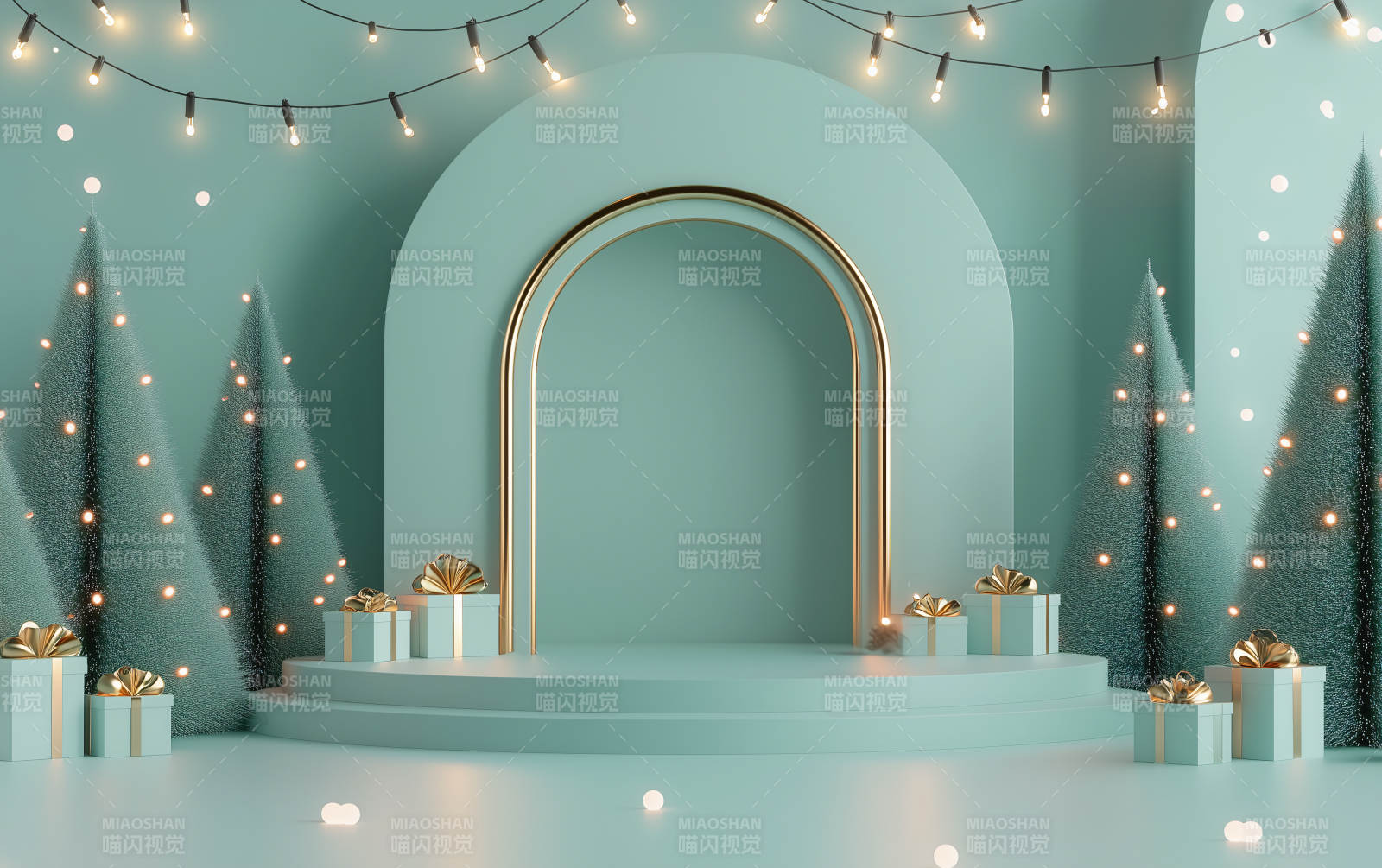 圣诞节礼物与绿松石场景图片