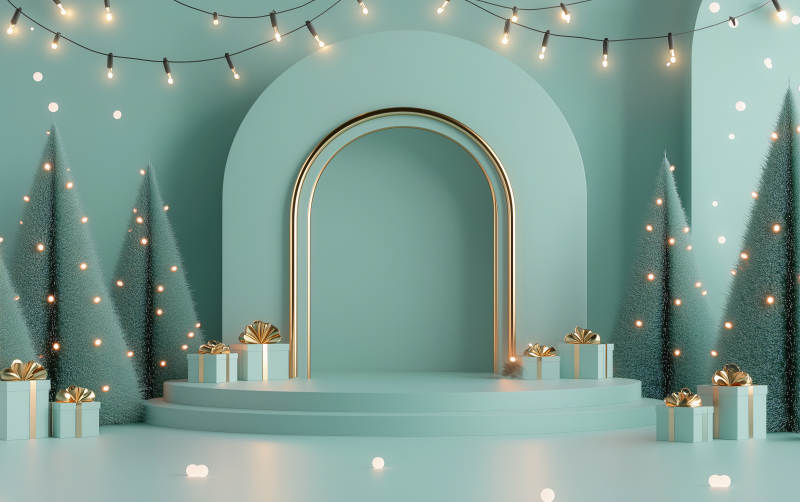 圣诞节礼物与绿松石场景图片