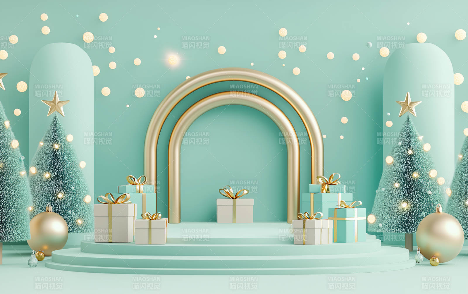 圣诞节礼物与绿松石场景图片