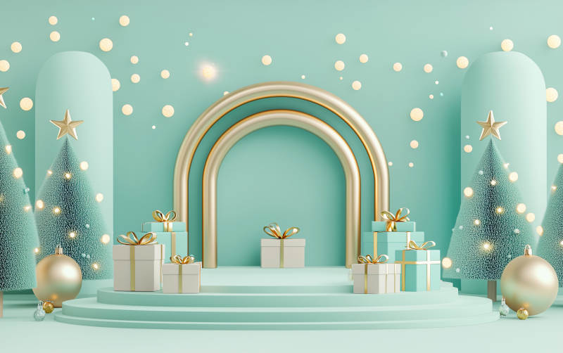 圣诞节礼物与绿松石场景图片