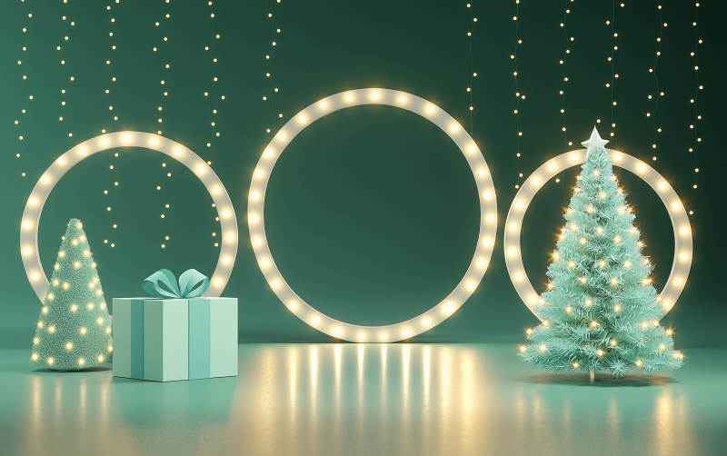 圣诞节礼物与绿松石场景图片