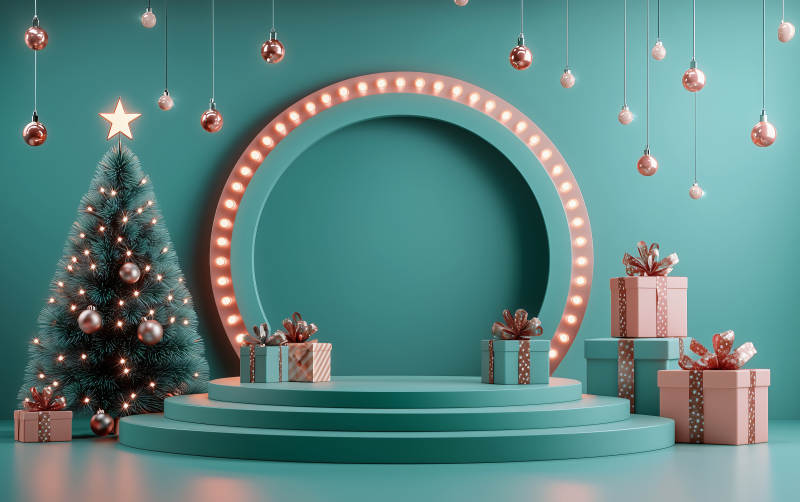 圣诞节礼物与绿松石场景图片