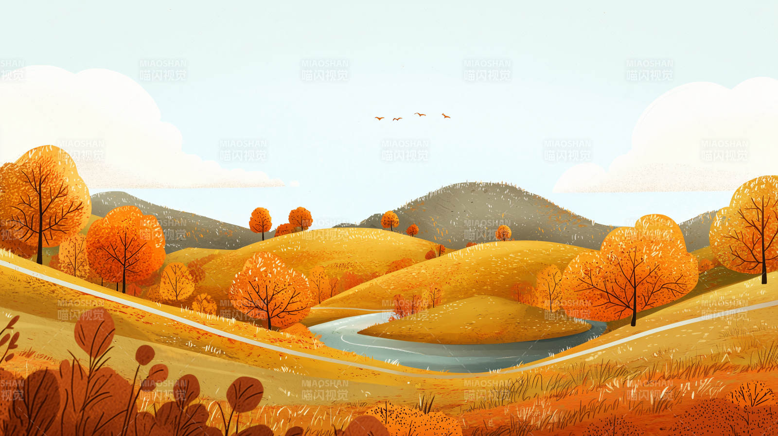 秋日山谷的宁静图片