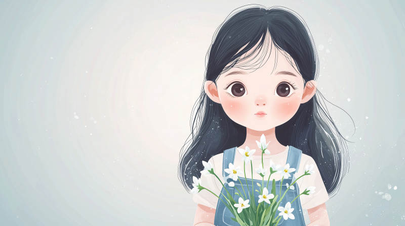 萌系女孩与小白花图片
