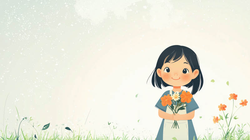 萌系女孩与小白花图片