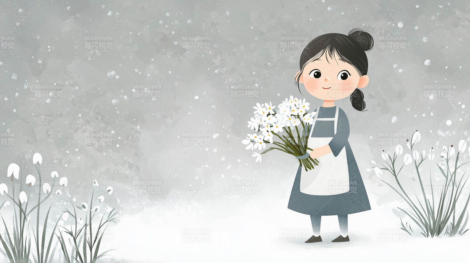 萌系女孩与小白花图片