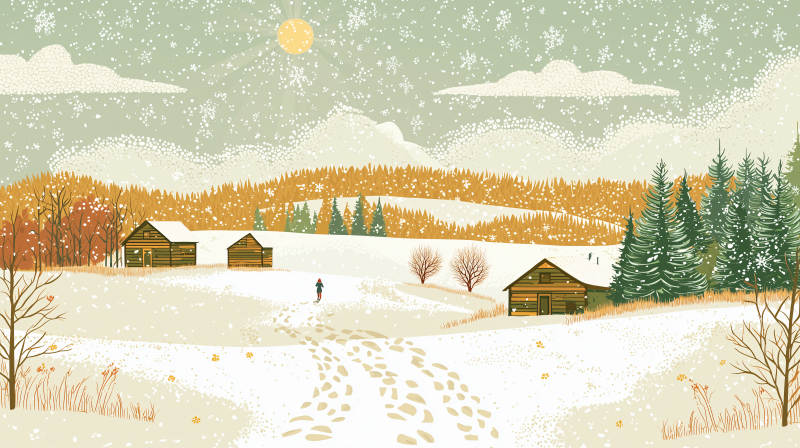 冬日雪景小屋图片