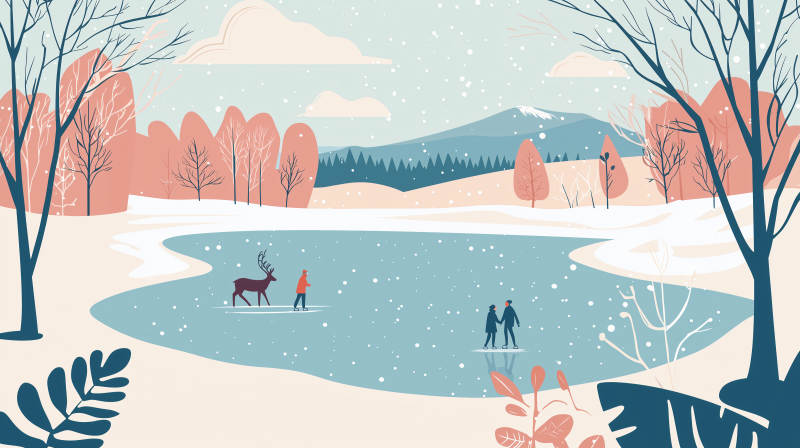 冬日冰湖恋人图片