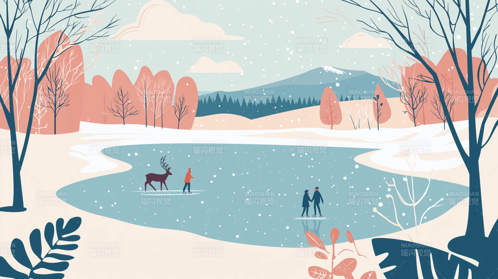 冬日冰湖恋人图片