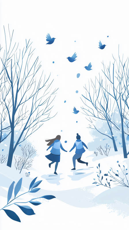 冬日童趣雪中漫步图片