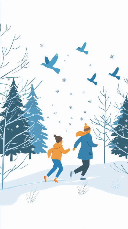 冬日童趣雪中漫步图片